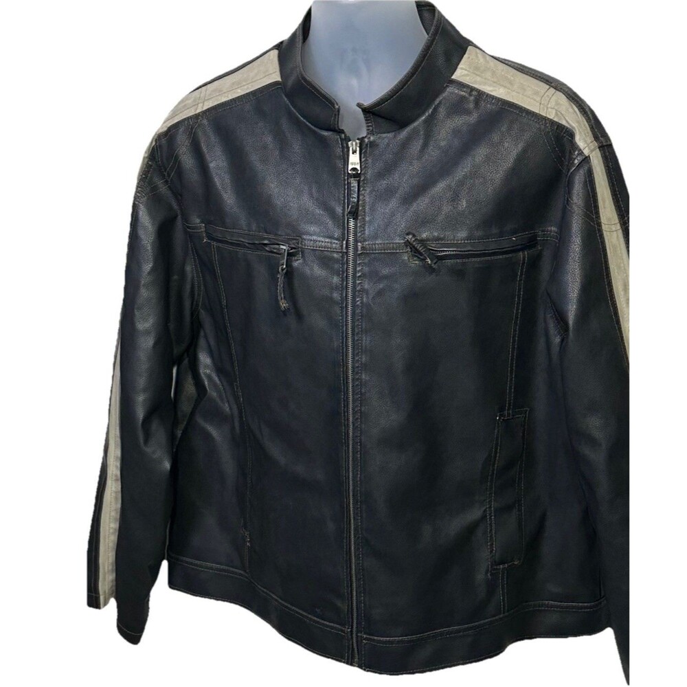Arizona Jean Co Mens XL Faux Leather Zip Quilted Moto Bomber Racer Stripes